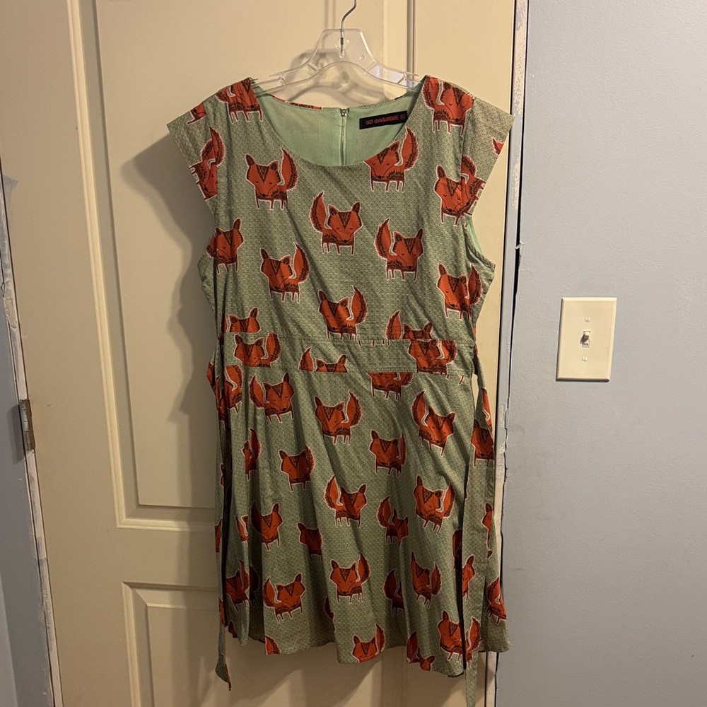 Green Fox Print Dress